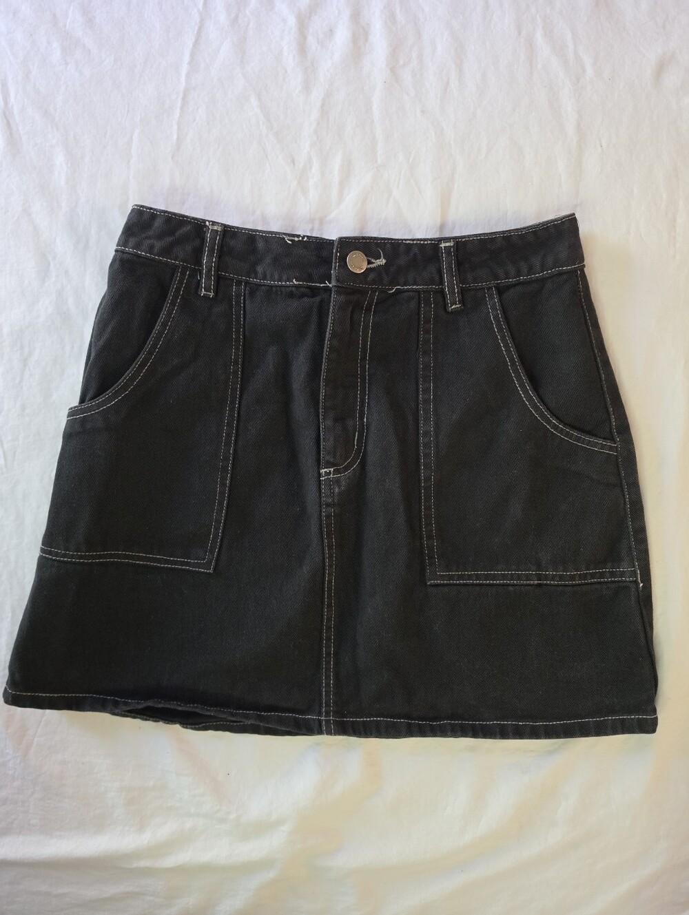 Comfort Denim Black Contrast Stitch Denim Mini Skirt 4